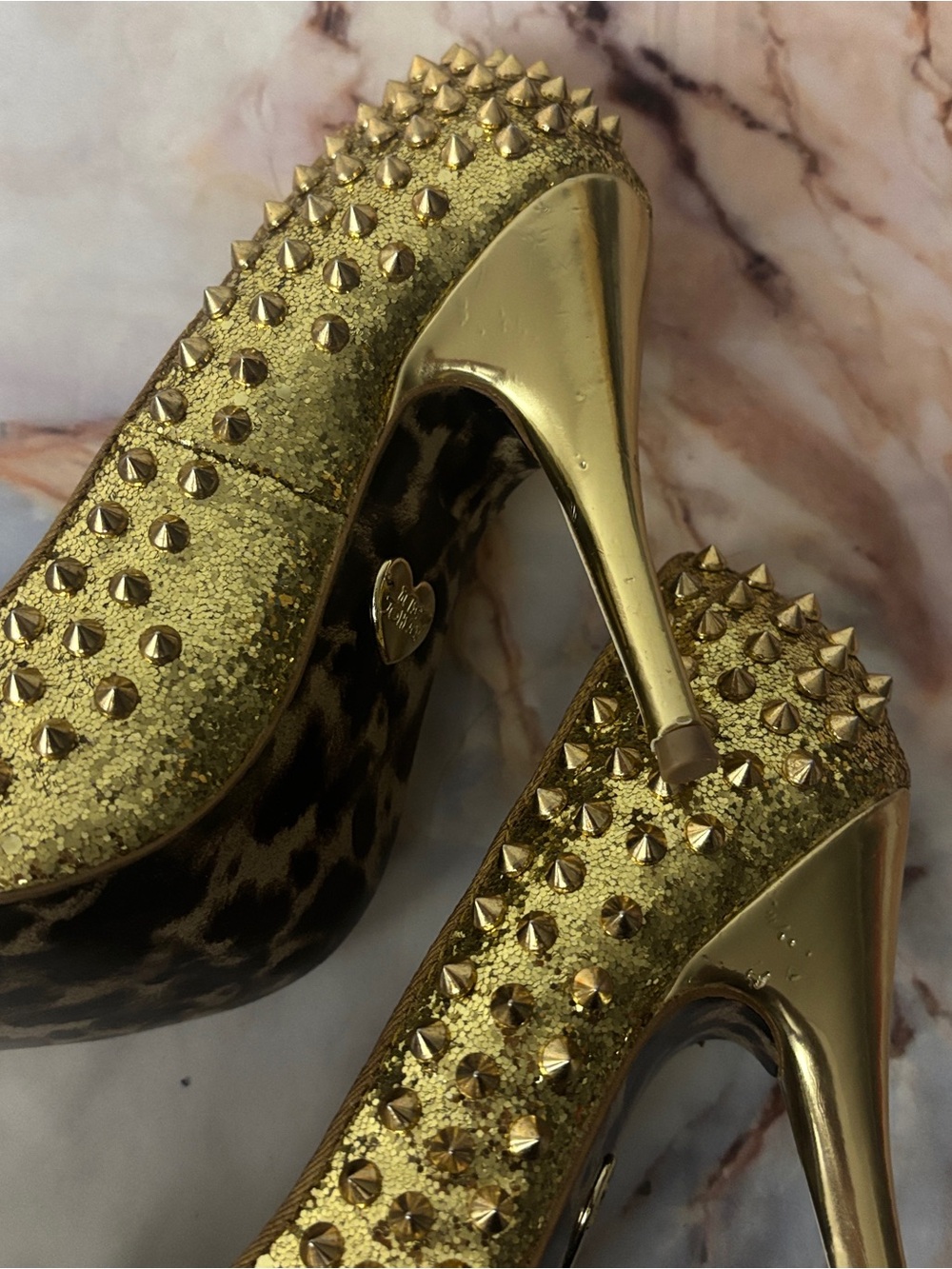 Betsey Johnson Gold Studded Peep-Toe Heels - Picture 5 of 7